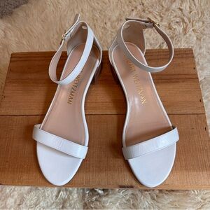 Stuart Weitzman Cream White Ankle-Strap Nudist Block Heel Sandals 7 1/2